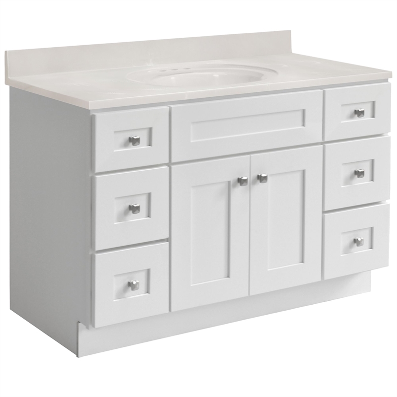 Bowery Hill 49-Inch Assembled Bath Vanity - White Base and Ivory Swirl Top