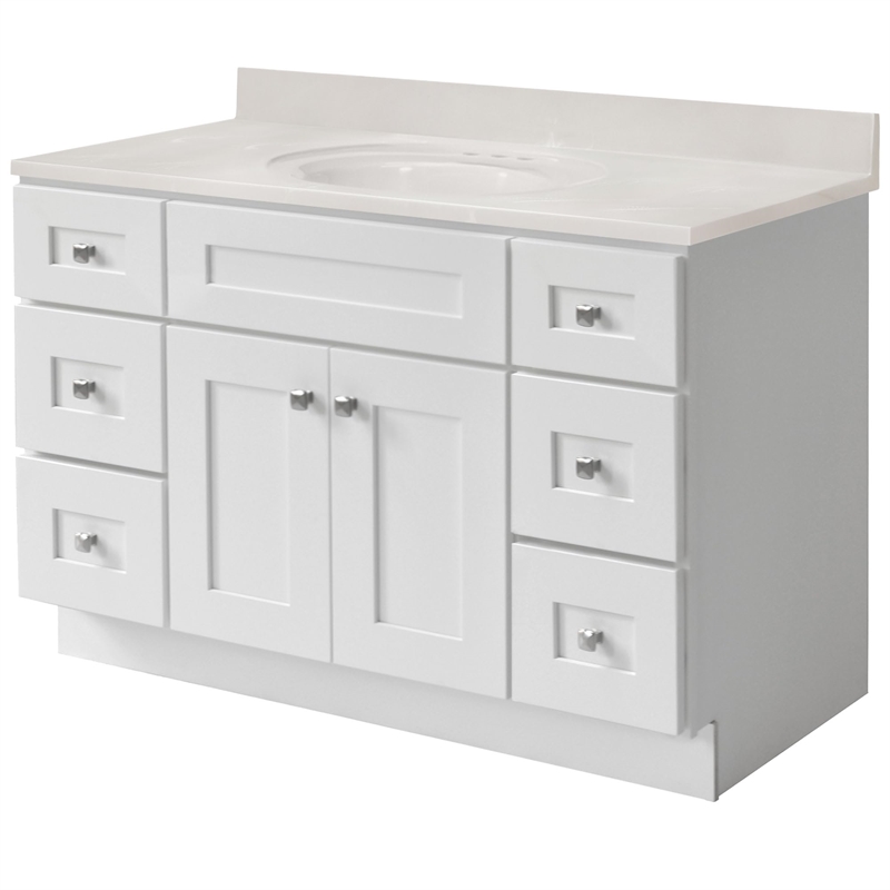Bowery Hill 49-Inch Assembled Bath Vanity - White Base and Ivory Swirl Top