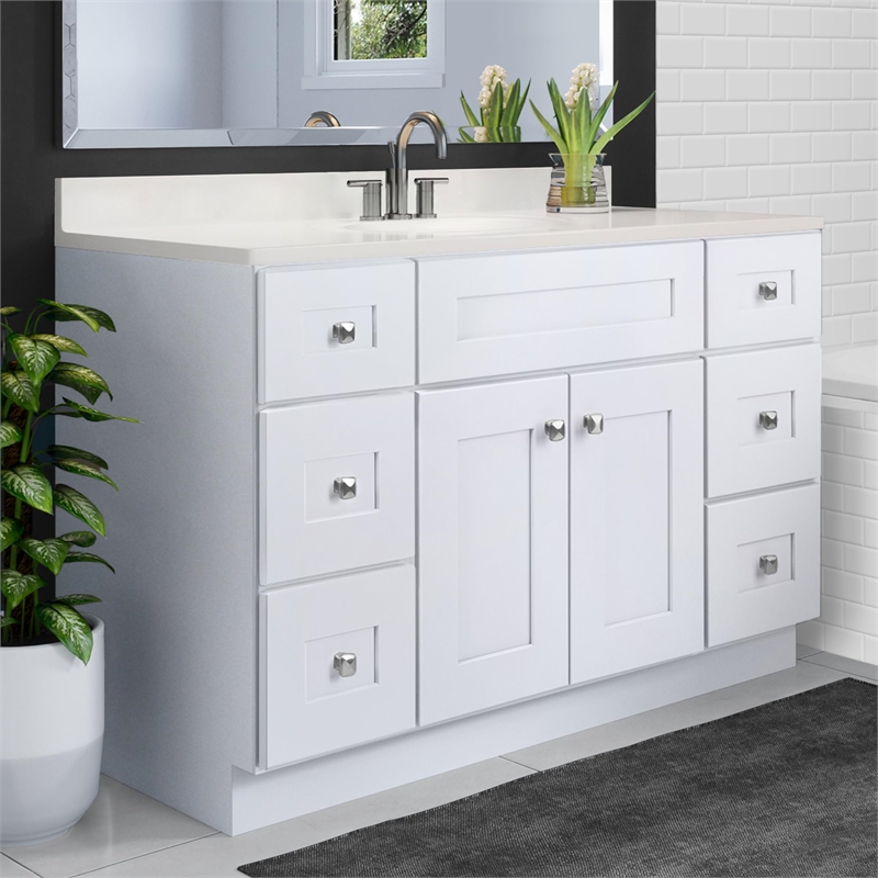 Bowery Hill 49-Inch Assembled Bath Vanity - White Base and Ivory Swirl Top