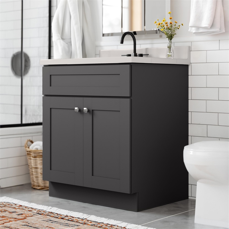 Bowery Hill 31-Inch Bath Vanity - Urbane Bronze Base and Ivory Swirl Top
