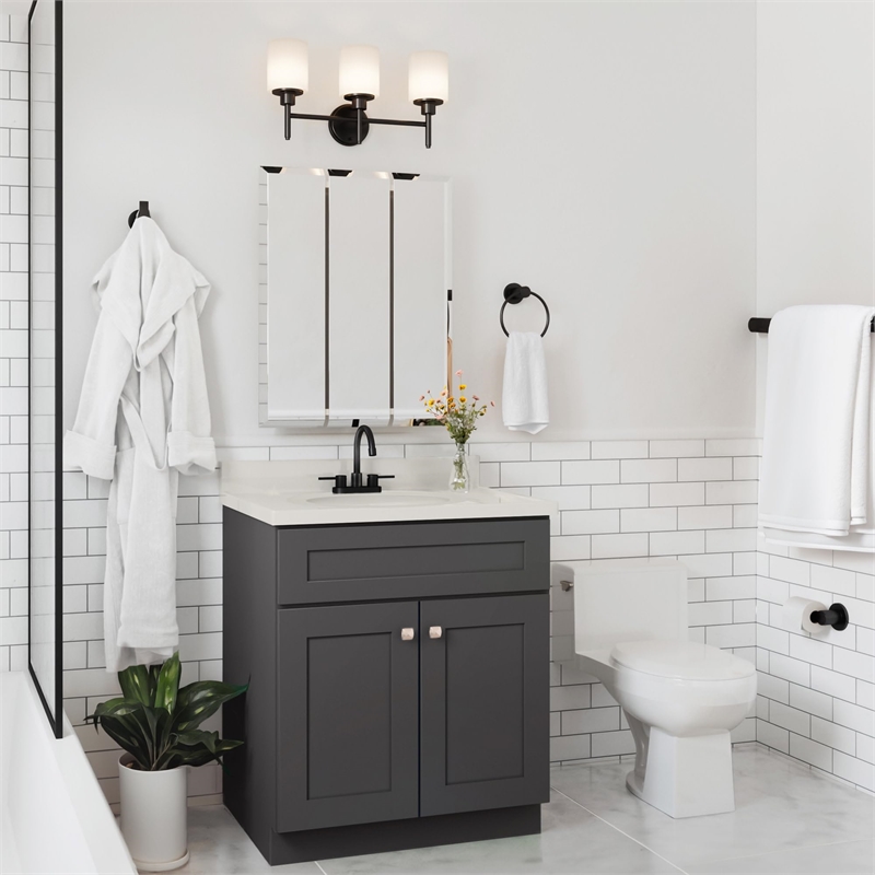 Bowery Hill 31-Inch Bath Vanity - Urbane Bronze Base and Ivory Swirl Top