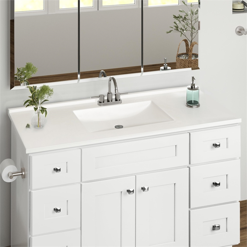 Bowery Hill 49-Inch Assembled Bath Vanity - White Base and Rectangular Top