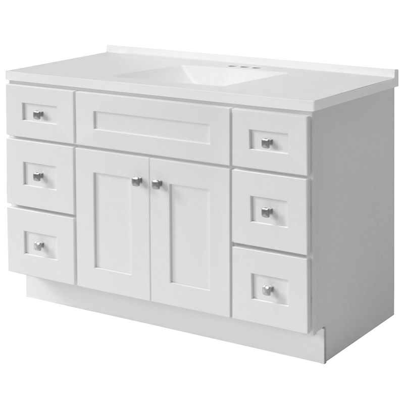 Bowery Hill 49-Inch Assembled Bath Vanity - White Base and Rectangular Top