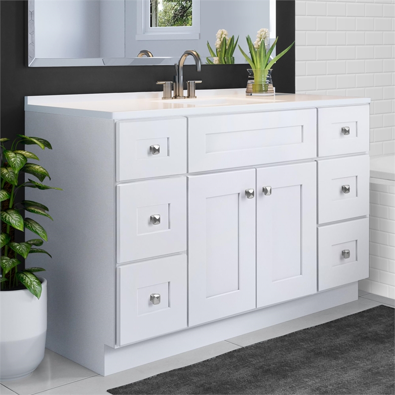 Bowery Hill 49-Inch Assembled Bath Vanity - White Base and Rectangular Top
