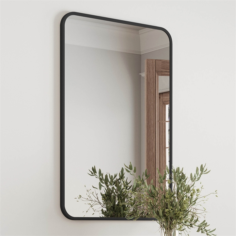 Bowery Hill 36x24 Inch Rounded Corner Wall Mirror with Black Frame