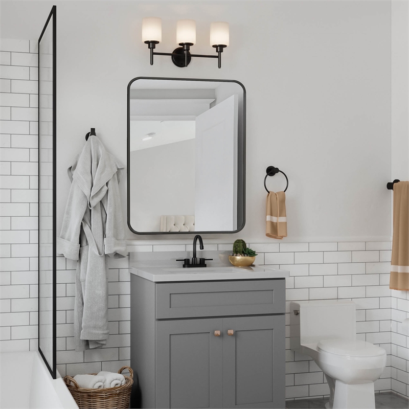 Bowery Hill 36x24 Inch Rounded Corner Wall Mirror with Black Frame
