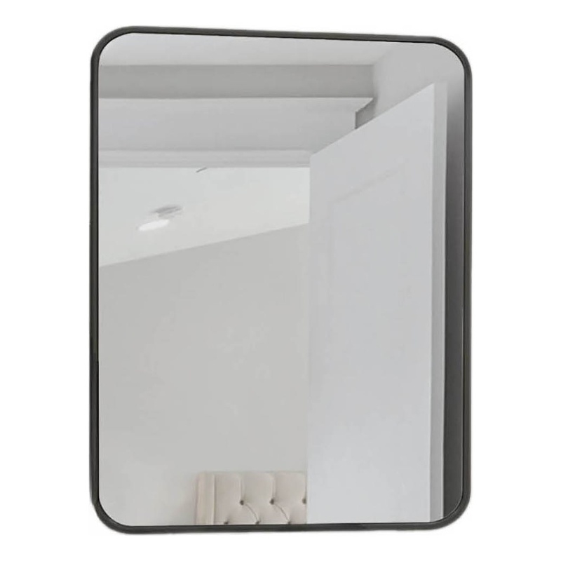 Bowery Hill 36x24 Inch Rounded Corner Wall Mirror with Black Frame