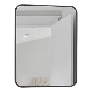 Bowery Hill 36x24 Inch Rounded Corner Wall Mirror with Black Frame