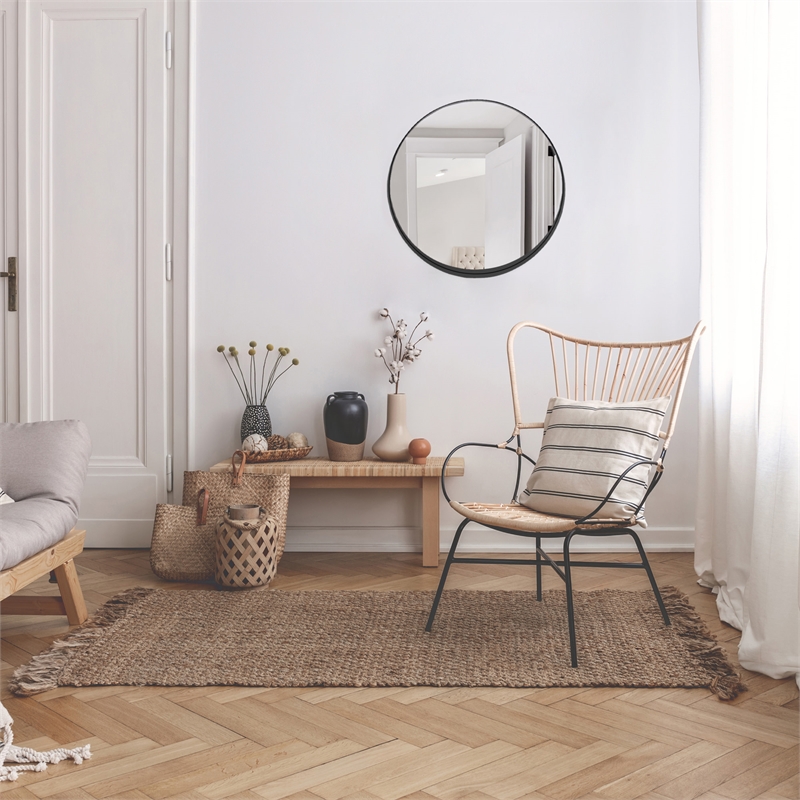 Bowery Hill 24-Inch Mid-Century Round Wall Mirror with Black Iron Frame