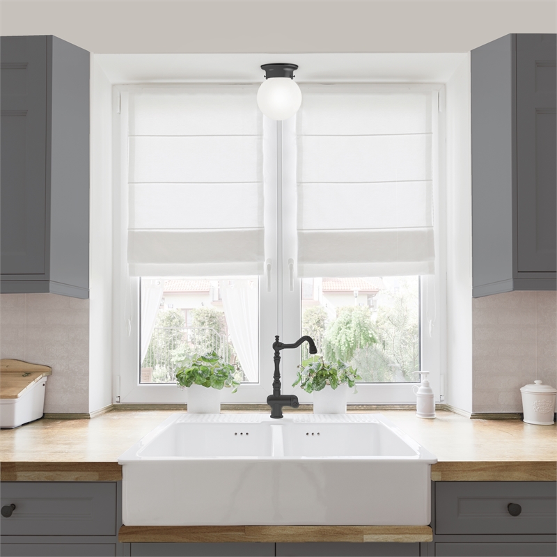 Bowery Hill 1-Light Globe Alabaster Glass Ceiling Light in Matte Black