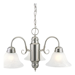 Bowery Hill 3-Light Alabaster Glass Chandelier in Satin Nickel