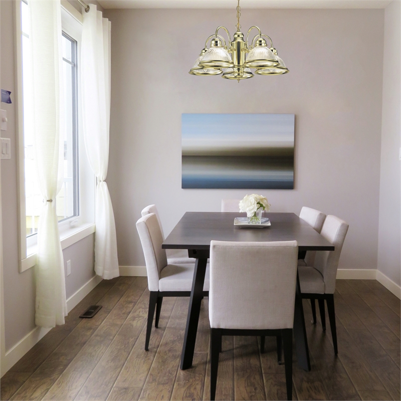 Bowery Hill 5-Light Ribbed Glass Chandelier in Polished Brass