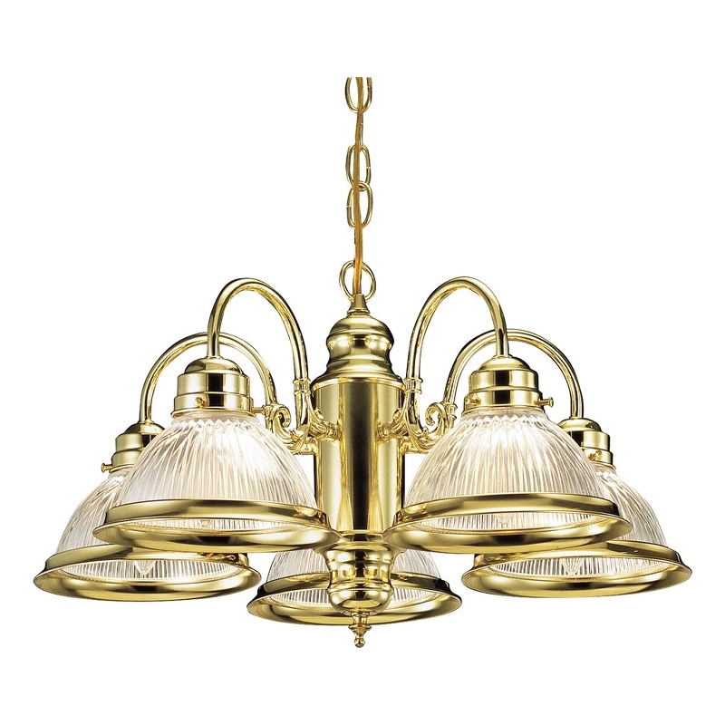 Bowery Hill 5-Light Ribbed Glass Chandelier in Polished Brass