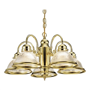 Bowery Hill 5-Light Ribbed Glass Chandelier in Polished Brass