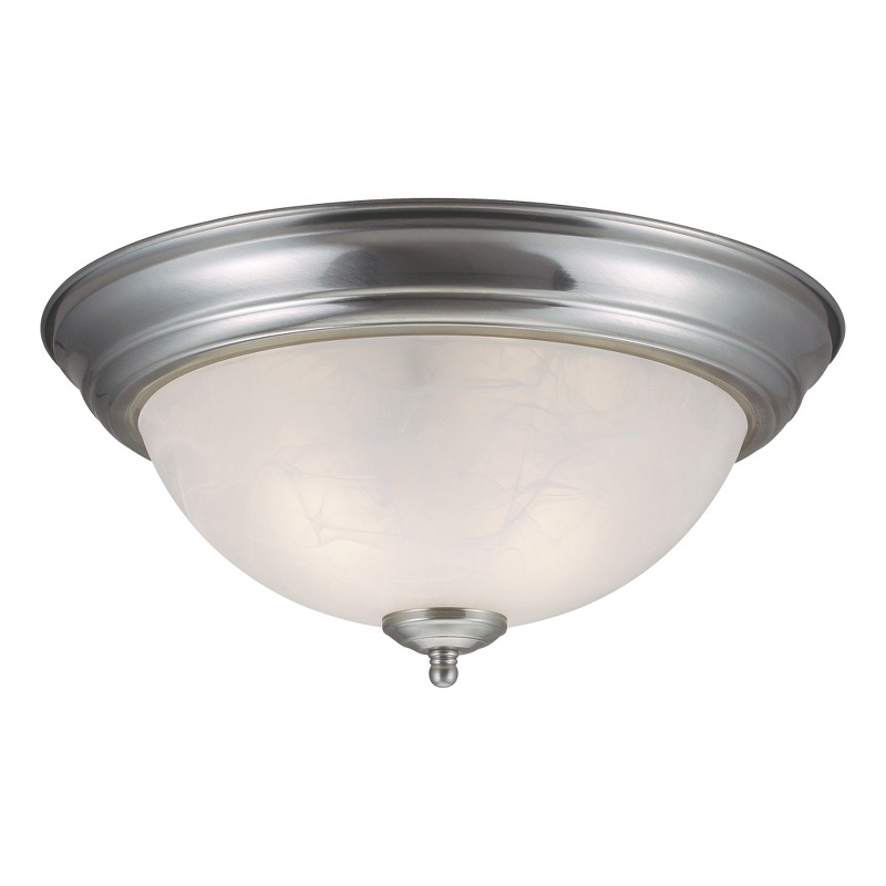 Bowery Hill 2-Light Dome Alabaster Glass Ceiling Light in Satin Nickel