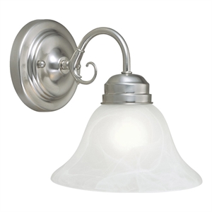 Bowery Hill 1-Light Alabaster Glass Wall Sconce in Satin Nickel