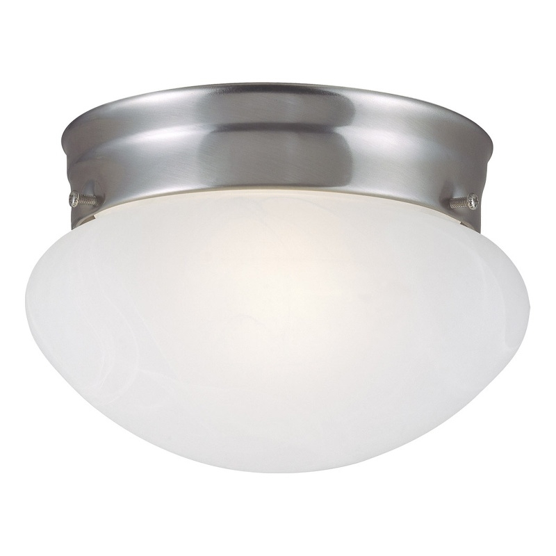 Bowery Hill 2-Light Dome Alabaster Glass Ceiling Light in Satin Nickel