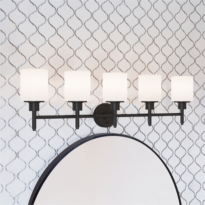 Bowery Hill 5-Light Frosted Glass Vanity Light in Matte Black