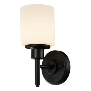 Bowery Hill 1-Light Cylinder Frosted Glass Wall Light in Matte Black