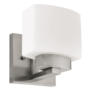 Bowery Hill 1-Light Frosted Glass Wall Light in Satin Nickel