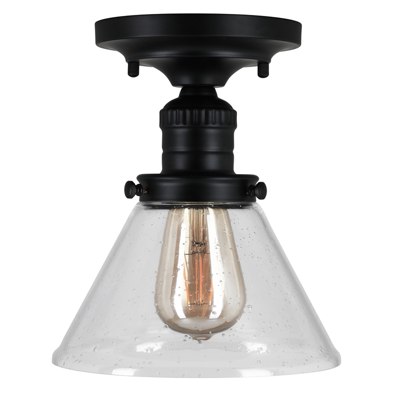 Bowery Hill 1-Light Seedy Glass Semi-Flush Ceiling Light in Matte Black