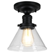 Bowery Hill 1-Light Seedy Glass Semi-Flush Ceiling Light in Matte Black