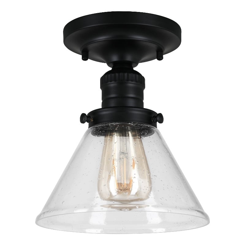 Bowery Hill 1-Light Seedy Glass Semi-Flush Ceiling Light in Matte Black