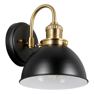 Bowery Hill Shepherd's Hook Wall Light in Matte Black and Satin Gold