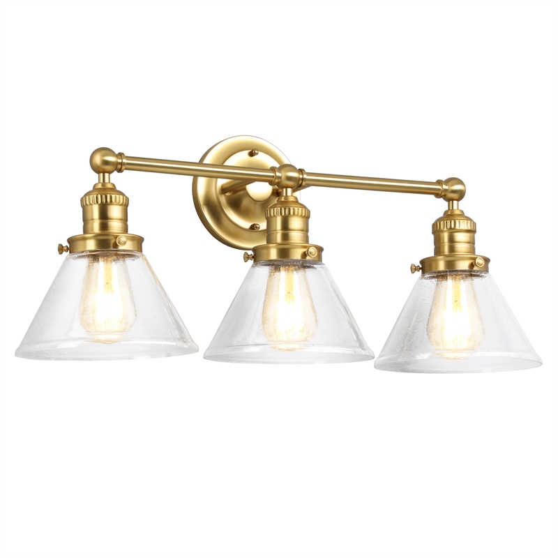 Bowery Hill 3-Light Cone Seedy Glass Vanity Light in Satin Gold