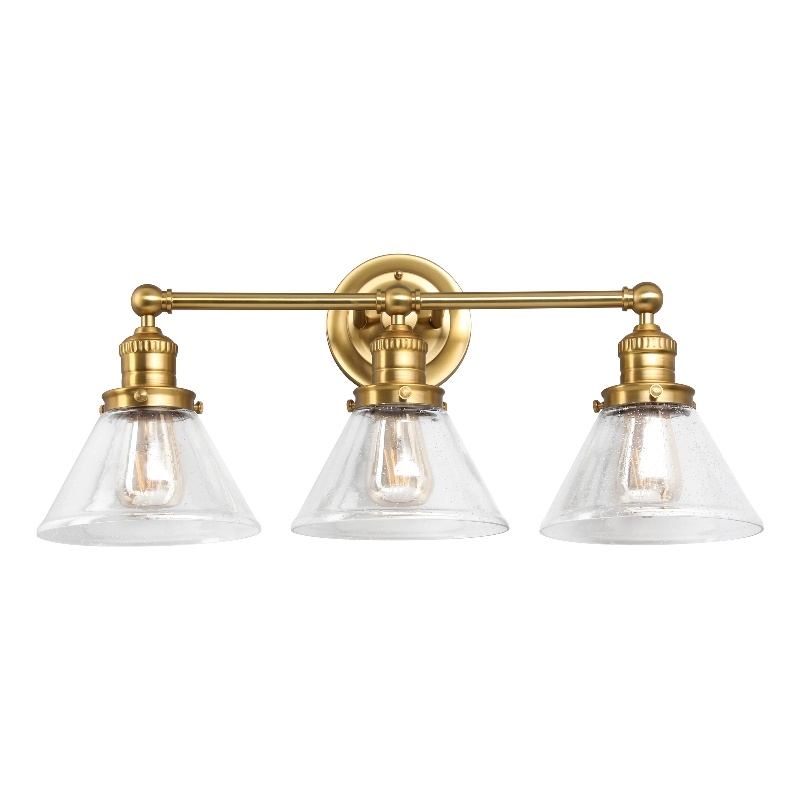 Bowery Hill 3-Light Cone Seedy Glass Vanity Light in Satin Gold