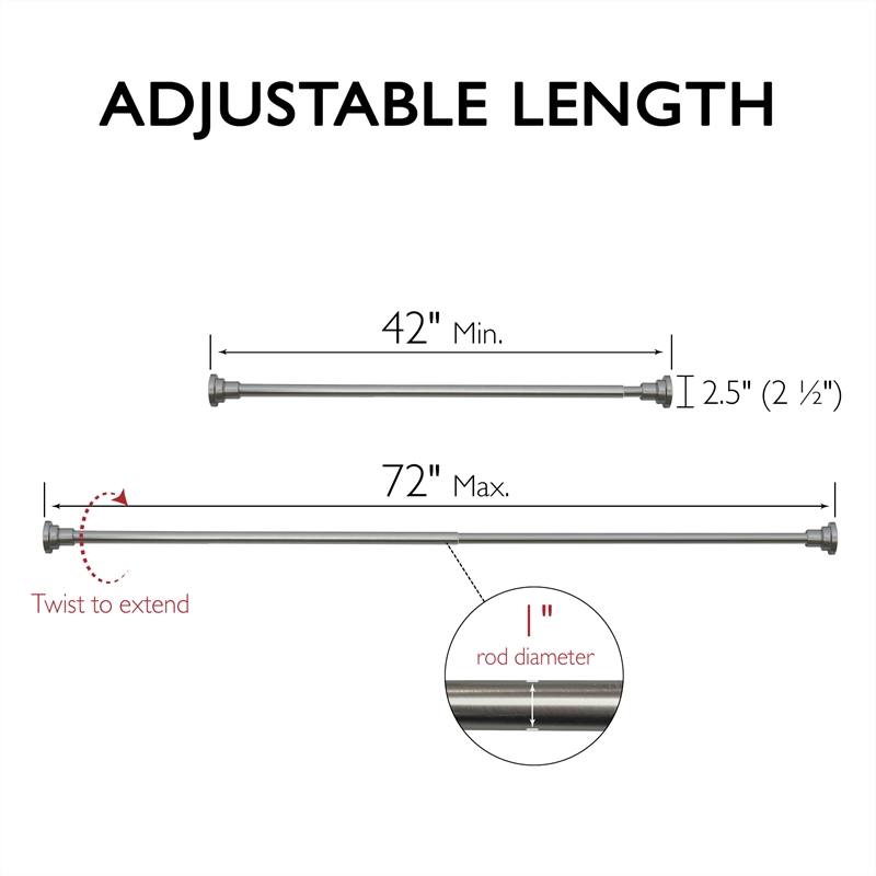 Bowery Hill Classic Adjustable 42 to 72-Inch Shower Rod in Satin Nickel