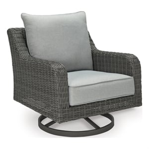 Bowery Hill Resin Outdoor Swivel Lounge with Cushion in Gray