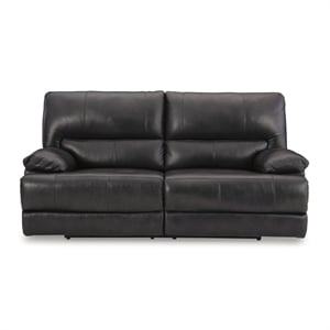 Bowery Hill Power Reclining Leather Sofa with Adjustable Headrest in Black