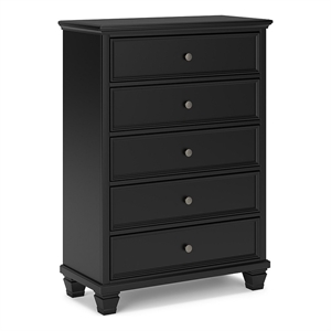 Bowery Hill Solid Wood 5-Drawer Bedroom Chest with Tapered Feet in Black