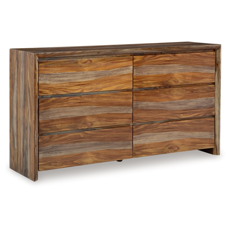 Bowery Hill Natural Brown 6-Drawer Dresser with Beveled Edge Frame