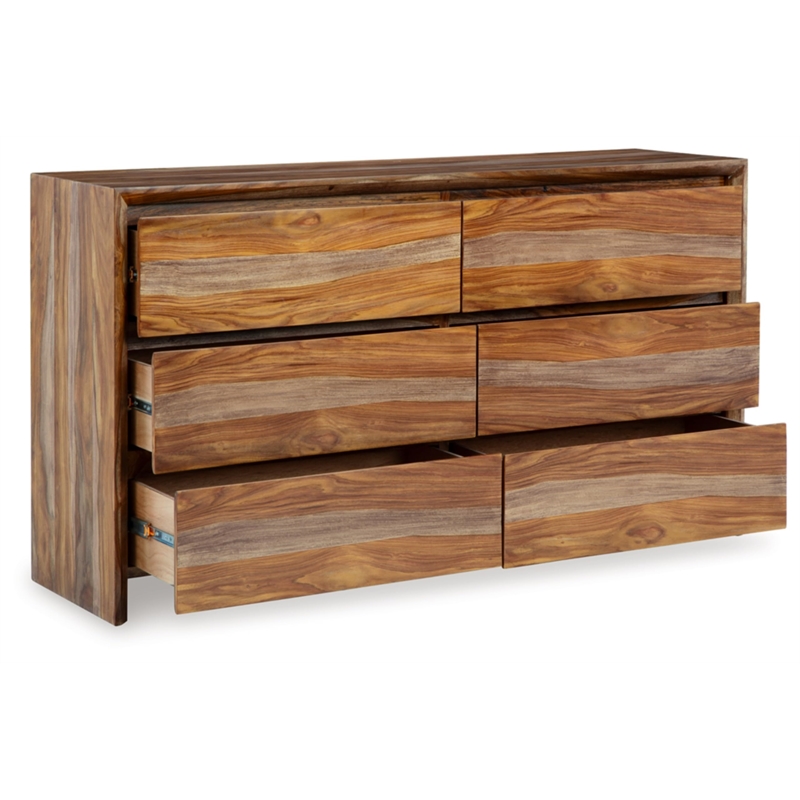 Bowery Hill Natural Brown 6-Drawer Dresser with Beveled Edge Frame