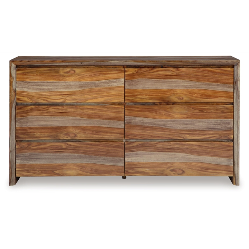 Bowery Hill Natural Brown 6-Drawer Dresser with Beveled Edge Frame