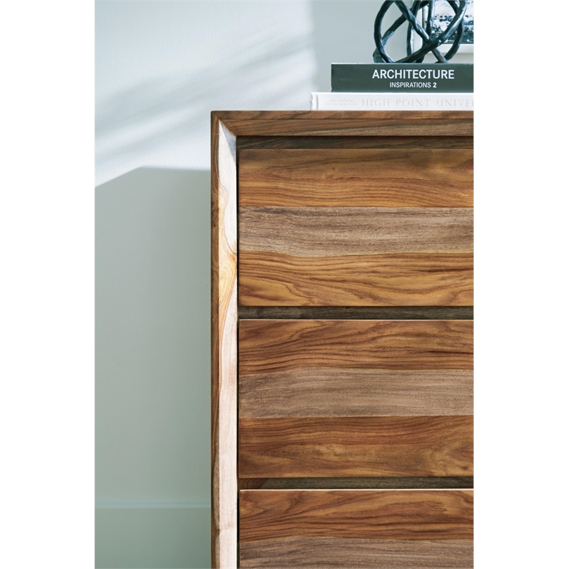 Bowery Hill Natural Brown 6-Drawer Dresser with Beveled Edge Frame