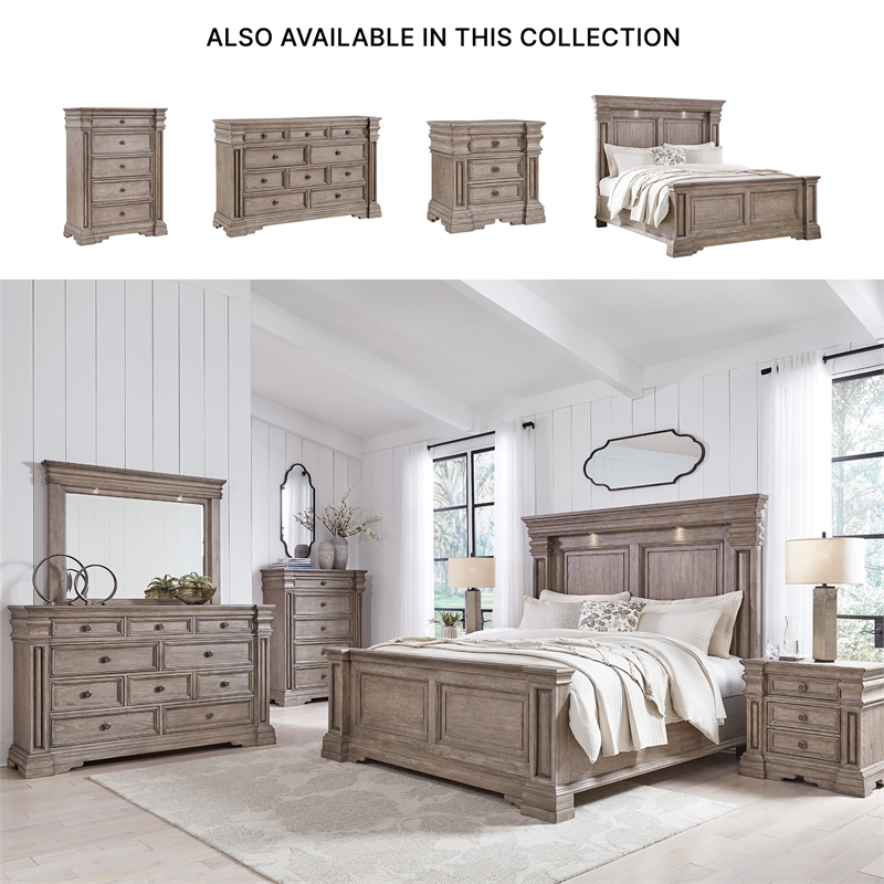 Bowery Hill Light Brown Chest of Drawers with 5 Inset Framed Drawers