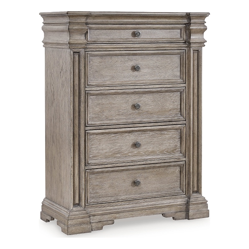 Bowery Hill Light Brown Chest of Drawers with 5 Inset Framed Drawers