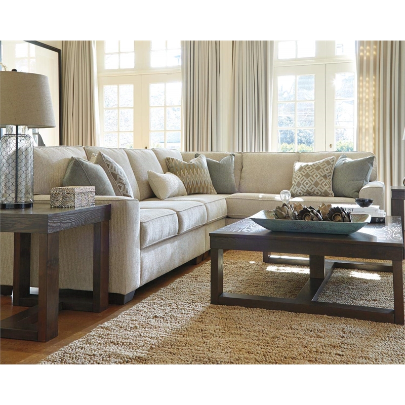 Bowery Hill Brown & Ivory Coffee Table with Natural Marble Top
