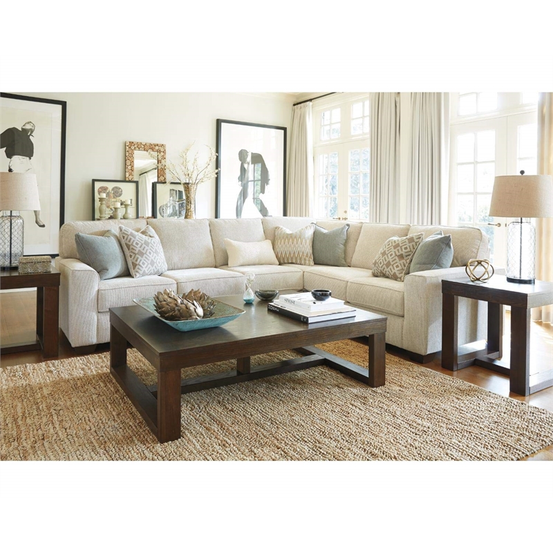 Bowery Hill Brown & Ivory Coffee Table with Natural Marble Top