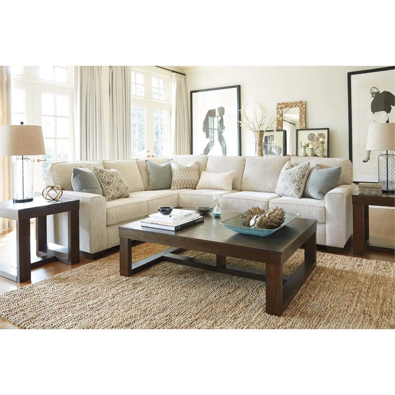 Bowery Hill Brown & Ivory Coffee Table with Natural Marble Top
