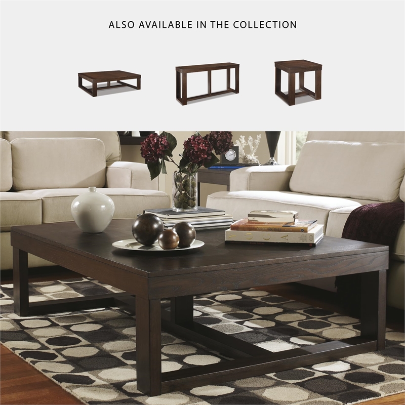 Bowery Hill Brown & Ivory Coffee Table with Natural Marble Top