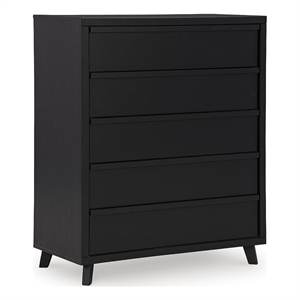 Bowery Hill Black Wide Chest of Drawers with 5 Slatted Drawers