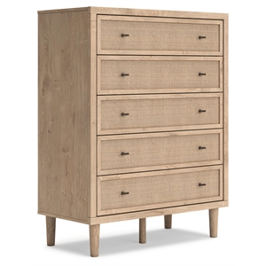 Bowery Hill Beige Chest of Drawers with Cane-Look Drawer Fronts