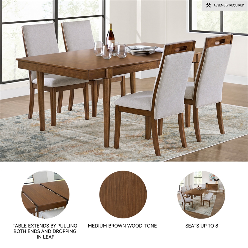 Bowery Hill Mid-Century Brown Dining Extension Table for up to 8