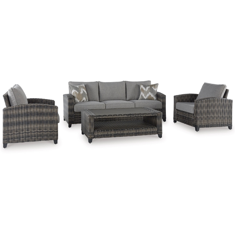 Bowery Hill Gray 4-Piece Outdoor Patio Set with Sofa Chairs and Table
