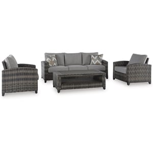 Bowery Hill Gray 4-Piece Outdoor Patio Set with Sofa Chairs and Table