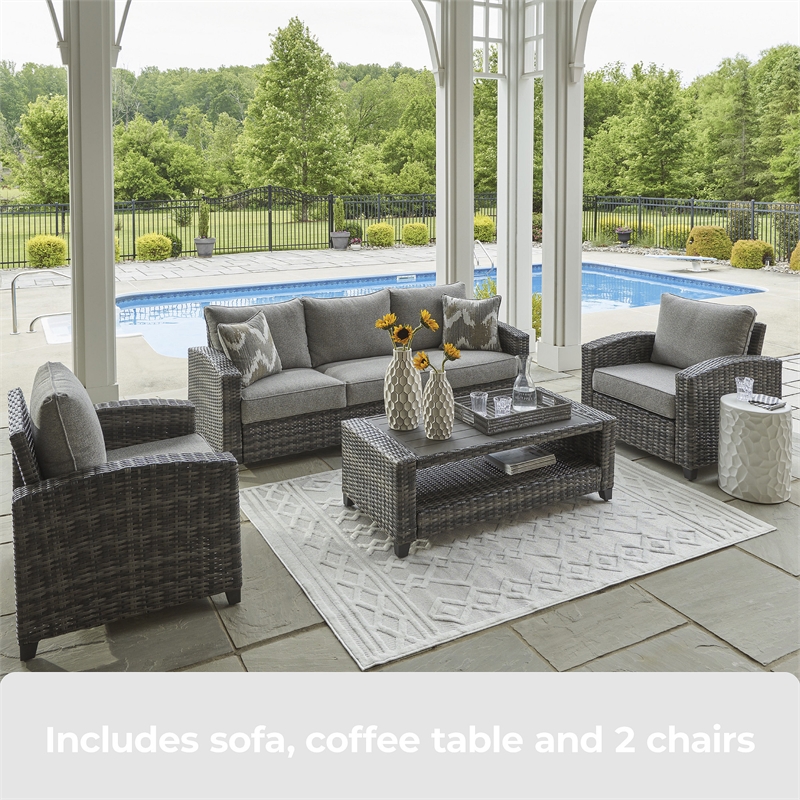 Bowery Hill Gray 4-Piece Outdoor Patio Set with Sofa Chairs and Table